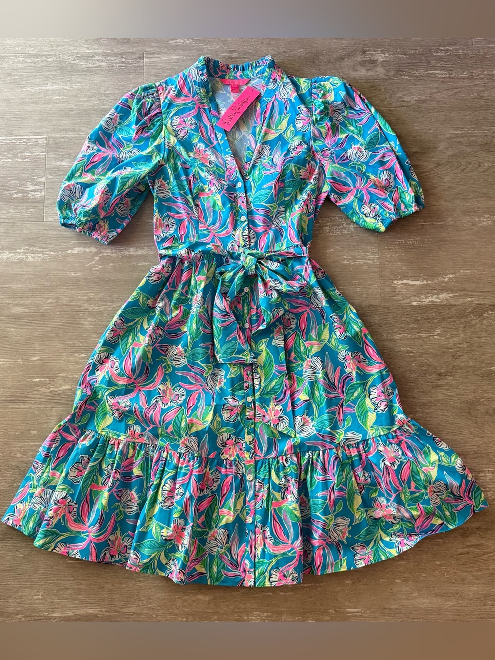 Lilly Pulitzer Shona Midi Shirtdress Turquoise Keep on Beleafin NEW women’s 8 - Picture 1 of 10